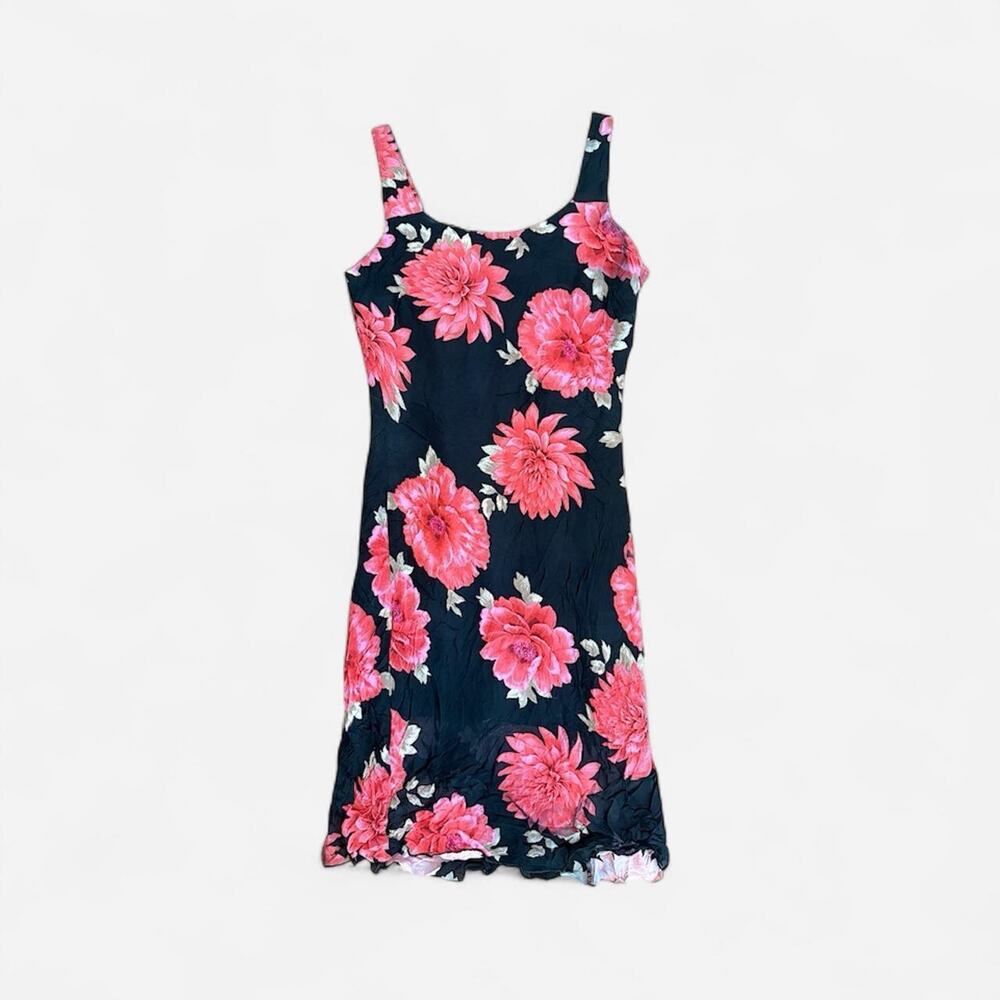 90s Y2K floral midi dress floral black pink XS/S, Va Bene, European vintage